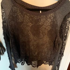 FREE PEOPLE grey lace top